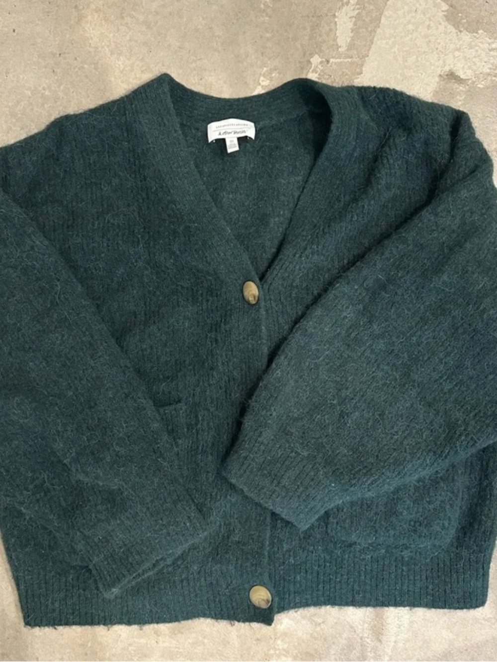 & Other Stories Forest Green Alpaca Blend Fuzzy V-Neck Cardigan - Picture 2 of 4